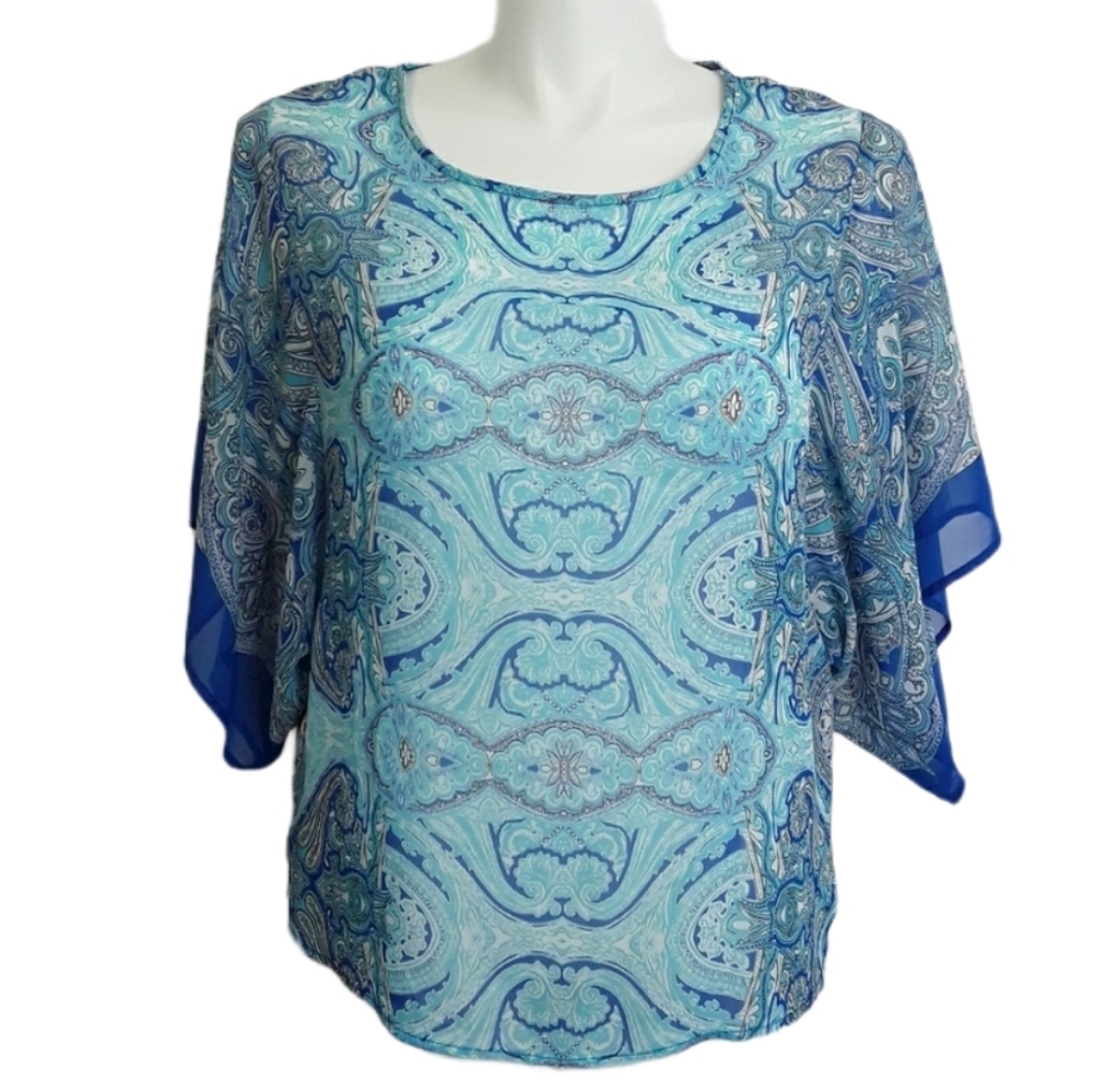 Ann Taylor Sheer Paisley Print Batwing Blouse EUC sz L